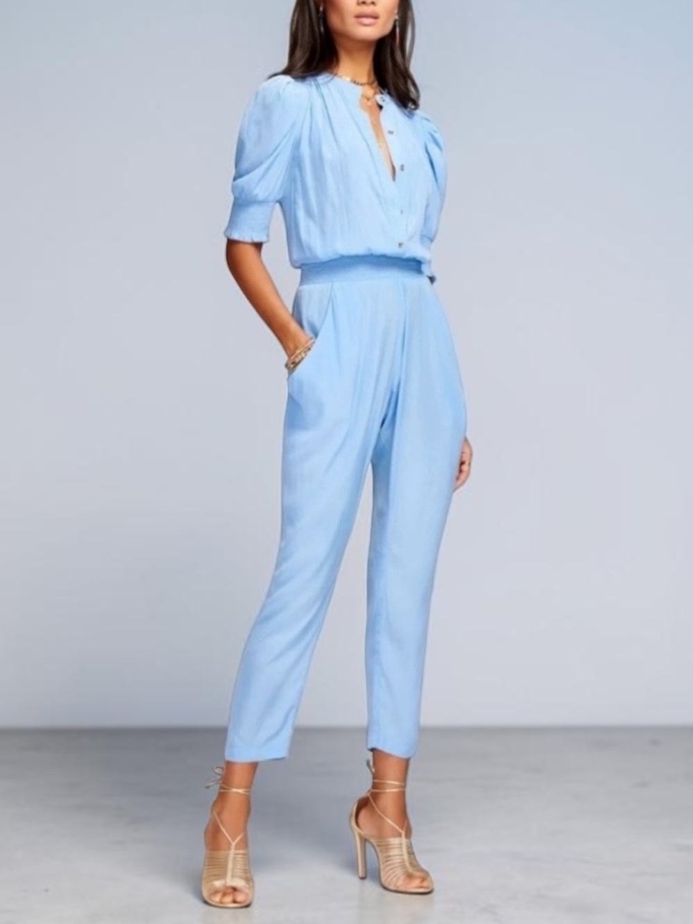 RAMY BROOK Tracey Puff Sleeve Jumpsuit Ocean Size S/P